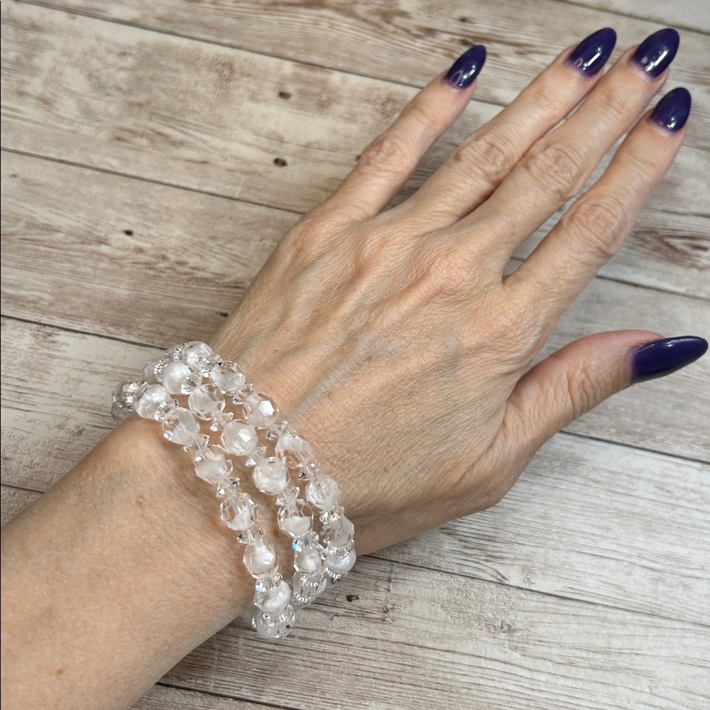 Vintage White Givre Crystal Triple Strand Bracelet